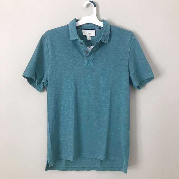 Sun + Stone Shirt Mens S Aquatic Blue Short Sleeve Polo NWT - Picture 1 of 8